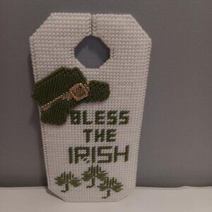 Homemade Plastic Canvas Needlepoint St Patrick's Day Door Hanger BLESS THE IRISH